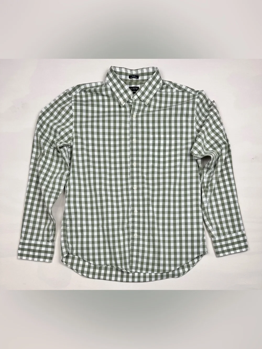J.Crew Performance Slim Untucked Button Down Green White Plaid Mens L